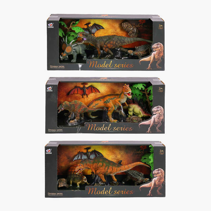 Набір динозаврів Q 9899 W5 (12) 3 види, 6 елементів, 4 динозаври, 2 аксесуари, в коробці
