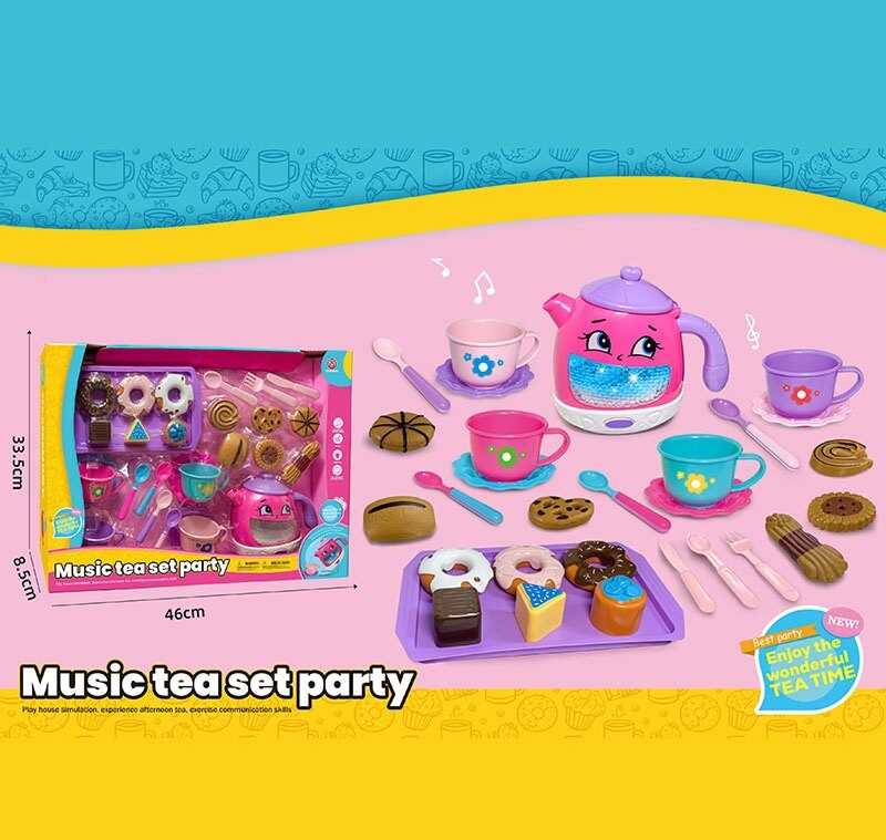 Набір посуду 3221 A (30) чайник, підсвічування, звуки, мелодії, датчики руху, на батарейках, посуд, солодощі, в коробці