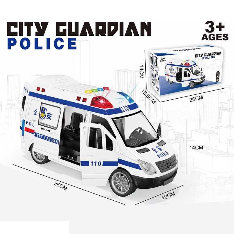 Спецтехніка 139-2 (48/2) "Поліцейський автомобіль", підсвічування, звук, пісні, озвучення англійською мовою, інерція, гумові колеса, двері відчиняються, в коробці