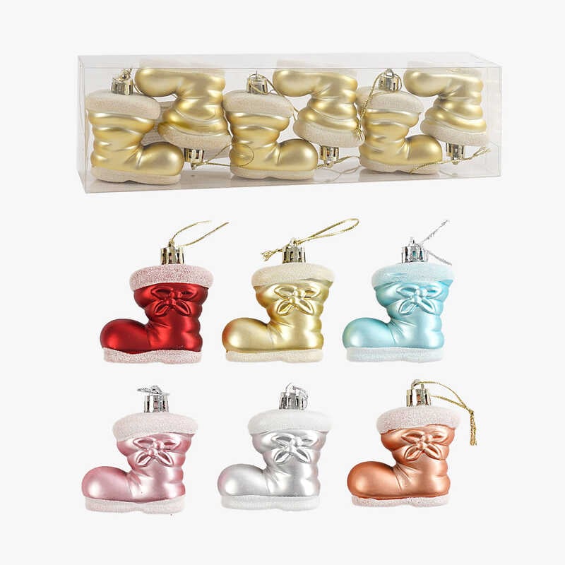 Новорічні прикраси C 67718 (120) 6 штук, чобітки, висота 5 см, у слюді, ВИДАЄТЬСЯ ТІЛЬКИ МІКС ВИДІВ