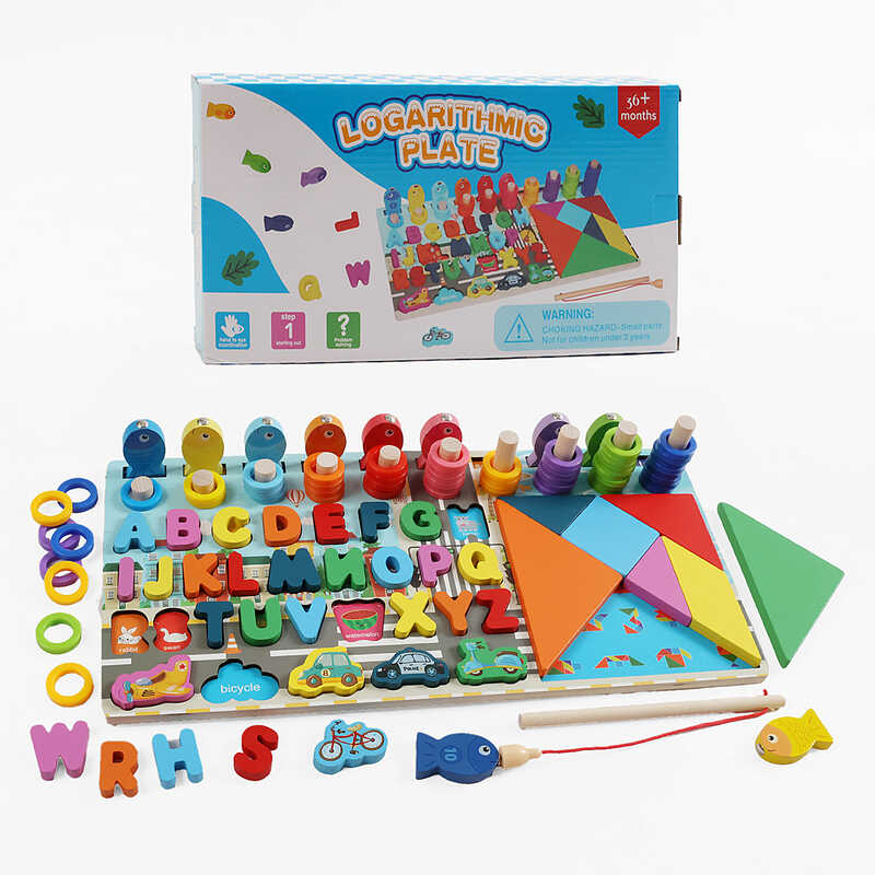 Логічна дерев’яна дошка F 43632 (42) магнітна риболовля, алфавіт англійською мовою, транспорт, кольори та форми, сортер, в коробці