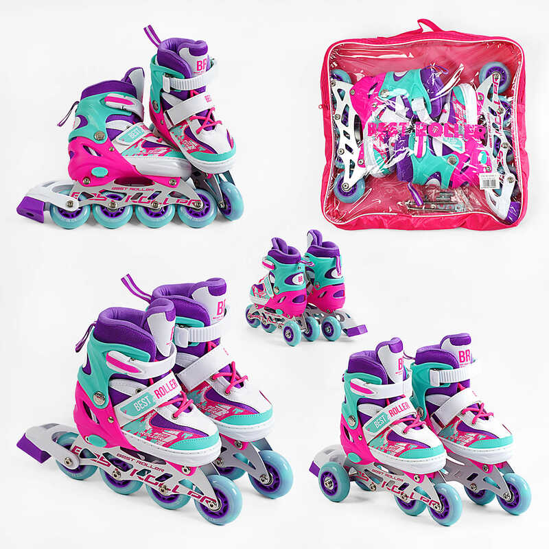 Ролики 25400-S Best Roller /розмір 30-33/ колір – ФІОЛЕТОВИЙ (6) колеса PU, ПЕРЕДНЄ КОЛЕСО СВІТЛО, переставні задні колеса, устілка 17-18.5 см, d колес – 6.5 см, в сумці