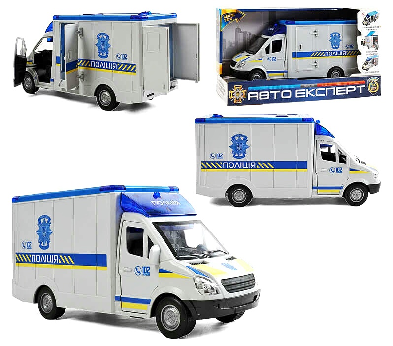 Машинка ТК-73429 , "Авто Експерт", "Поліція", УКР. ОЗВУЧ. , інерція, звук, підсвічування, вірші, пісні, звук сирени, двері та дах відчиняються, в коробці