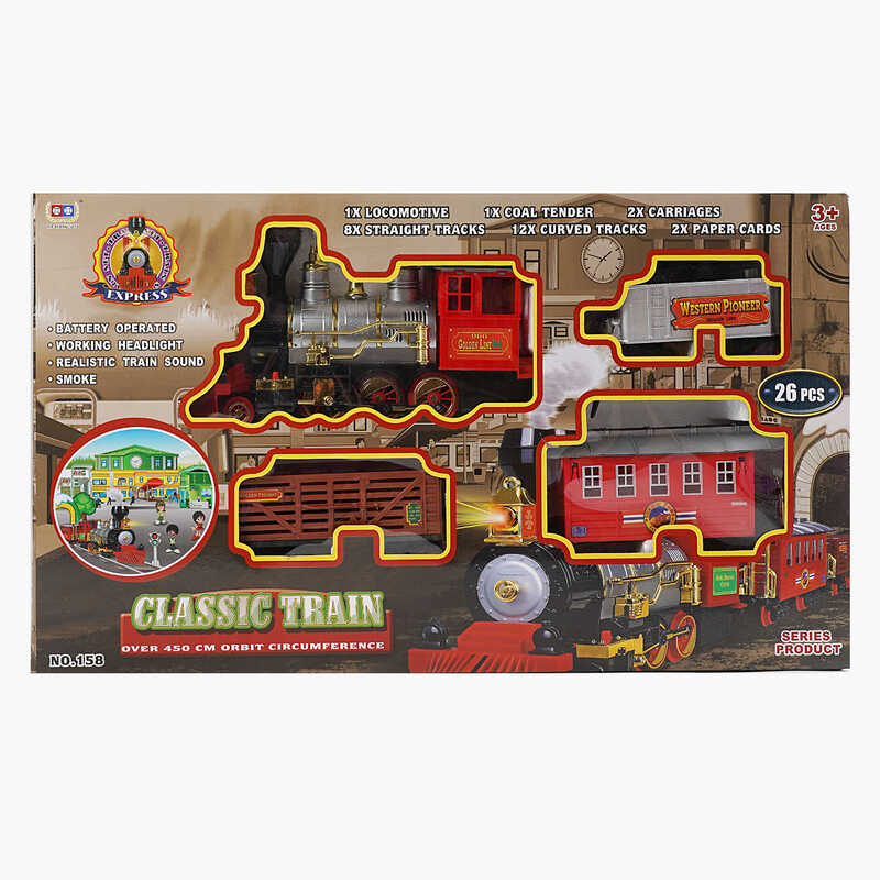 Залізниця 158 (6) 26 елементів, підсвічування, звук, парогенератор, довжина рейок 450см, 3 вагони, в коробці