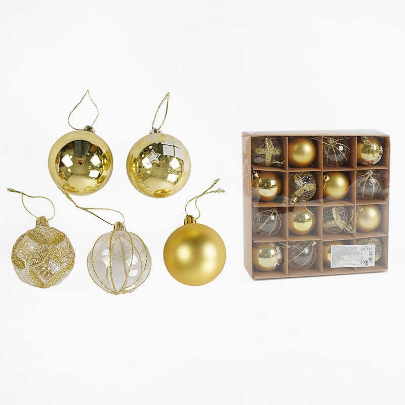 Новорічні прикраси C 67597 (36) 16 штук, кульки, D = 5,5 см, в коробці