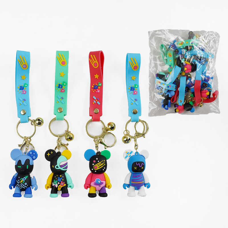 Брелок C 70557 (50) ЦІНА ЗА 12 ШТУК В УПАКОВЦІ, гумова фігурка ведмедика, висота 6.5см, силіконовий ремінець, кільце, карабін, в пакеті