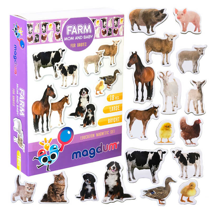 гр Набір магнітів ML4031-08 EN "Farm Mom and Baby" (70) "Magdum", англ. мова, 18 магнітів, в коробці