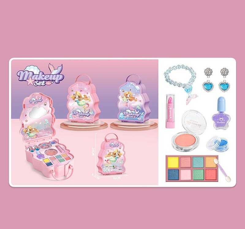 Косметика АА - 2812 (140) 2 види, помада, рум’яна, лак, блискітки, тіні для повік, сережки, браслет, в коробці