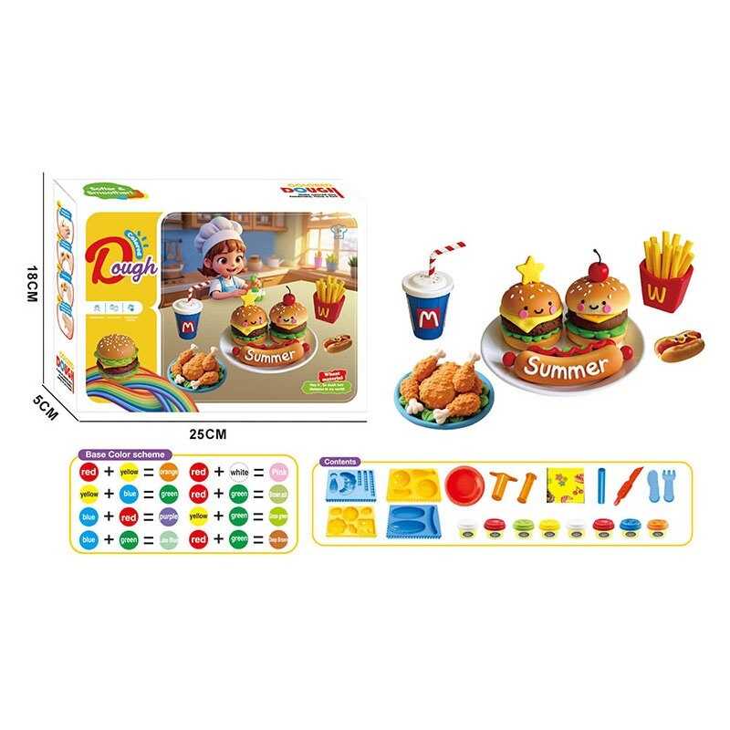 Тісто для ліплення 9015 (72/2)  екструдер, 8 кольорів тіста, 4 фігурні форми, тарілочка, 2 ножі, виделка, в коробці