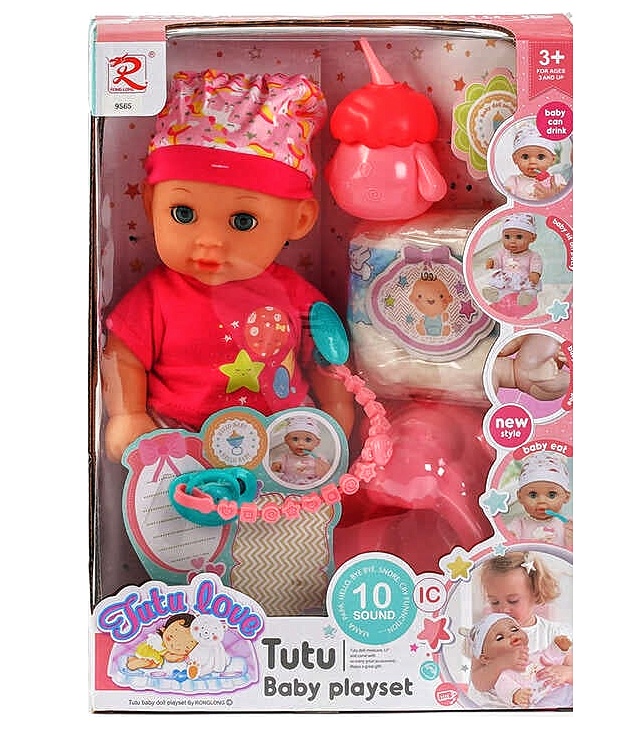 Пупс 9565 , "Tutu Baby playset", музичний чіп, характерні звуки та фрази, заплющує очі, аксесуари, в коробці