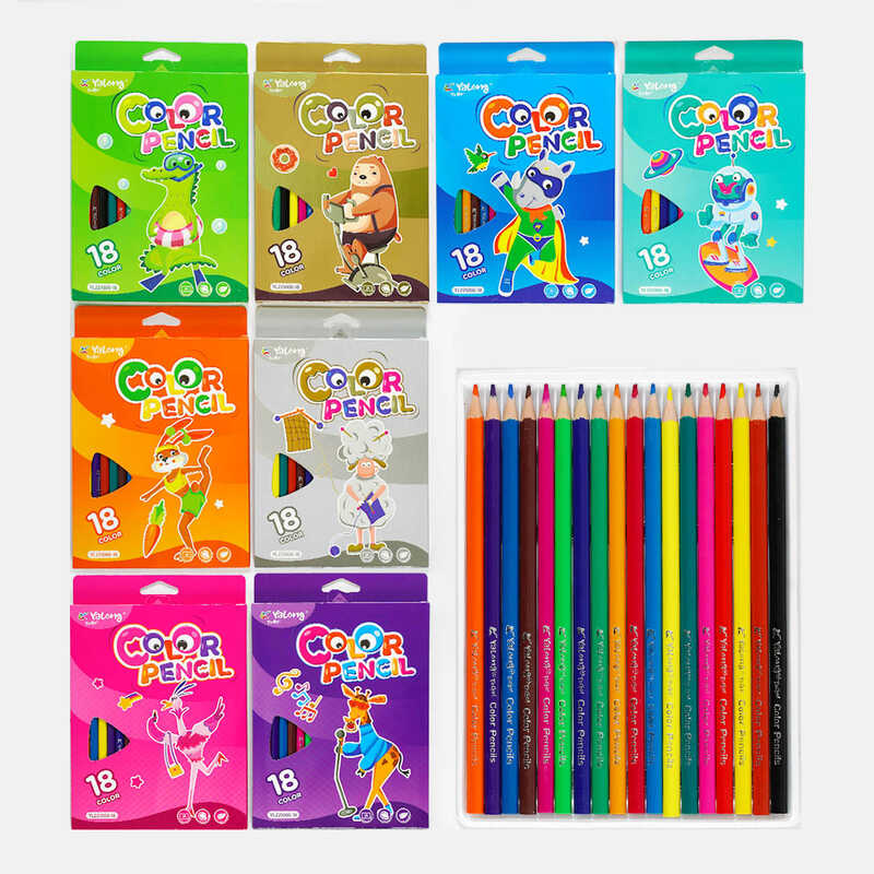 Олівці C 61993 (160) 8 видів, 18 шт в упаковці, 18 кольорів, в коробці, ВИДАЄТЬСЯ ТІЛЬКИ МІКС ВИДІВ