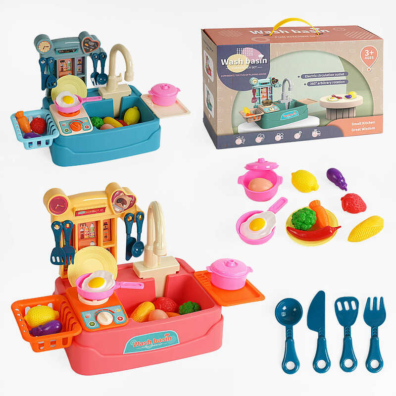 Мийка 566 (24/2) 2 види, автоматична подача води, поличка, столове начиння, муляжі їжі, плитка з тріскачкою, наліпки, в коробці, ВИДАЄТЬСЯ МІКС