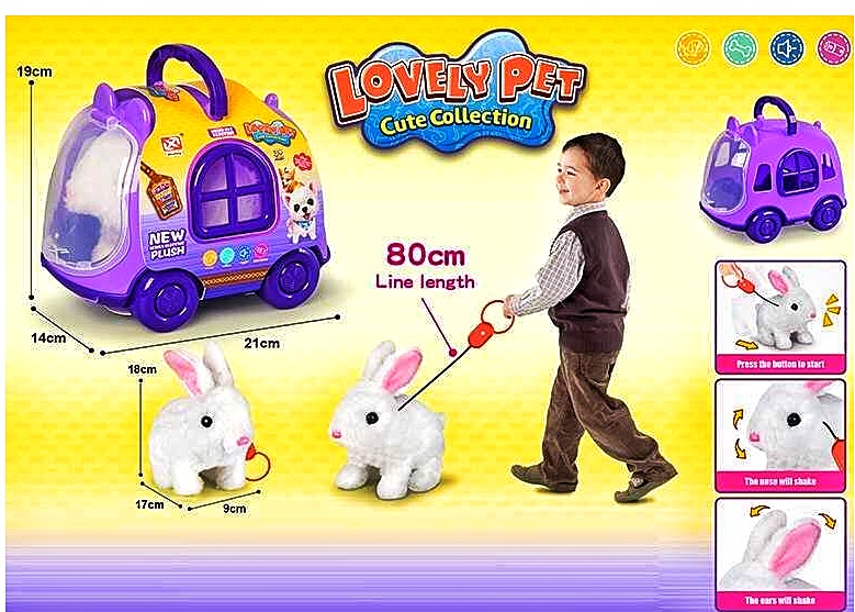 Мʼяка іграшка "Кролик" 925-3 , переноска, ходить, на повідці, у боксі