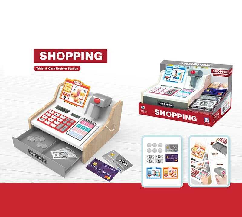 Касовий апарат 818-503 (16/2) вбудований акумулятор, калькулятор, іграшковий сканер, звуки, підсвічування, іграшкові гроші, муляжі продуктів, в коробці