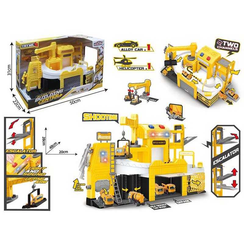 Парковка 660 S-28 (8/2) трек, механічний підіймач, підсвічування, звуки, на батарейках, рухомі елементи, металопластикова машинка та гелікоптер, механічний кран, в коробці