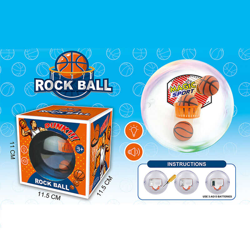 Баскетбол 111 (72/2) підсвічування, звук, прозора кулька діаметром 10 см, гумовий м’ячик, кошик на щиті, в коробці