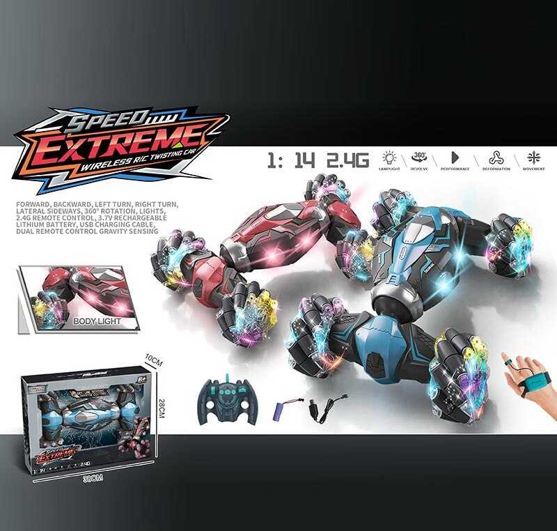 Машина на радіокеруванні YJ 098-2 A (24) 2 кольори, браслет+пульт, акум. 3,7 V, 4х4, звук, підсвічування, пульт 2,4 GHz, в коробці