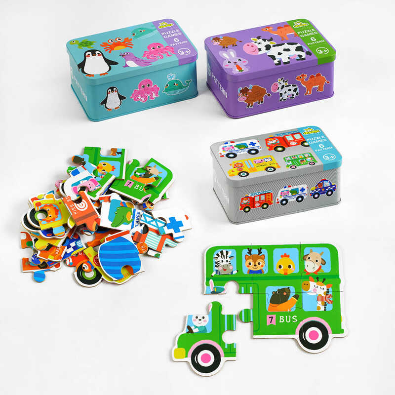 Пазли C 60426 (60) 6 пазлів, металева коробка, вивчення цифр, ВИДАЄТЬСЯ МІКС, в коробці