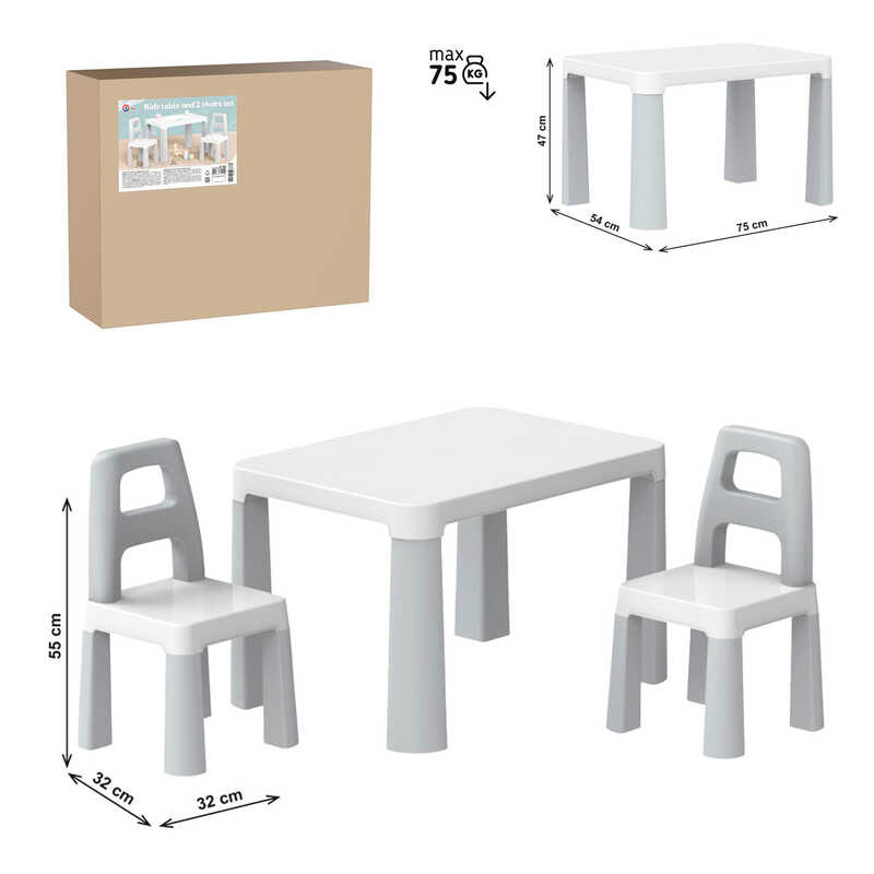 гр Дитячий стіл з двома стільцями 0150 (1) "Technok Toys", заокруглені кути, ніжки зі вставками, 2 стільця, в коробці