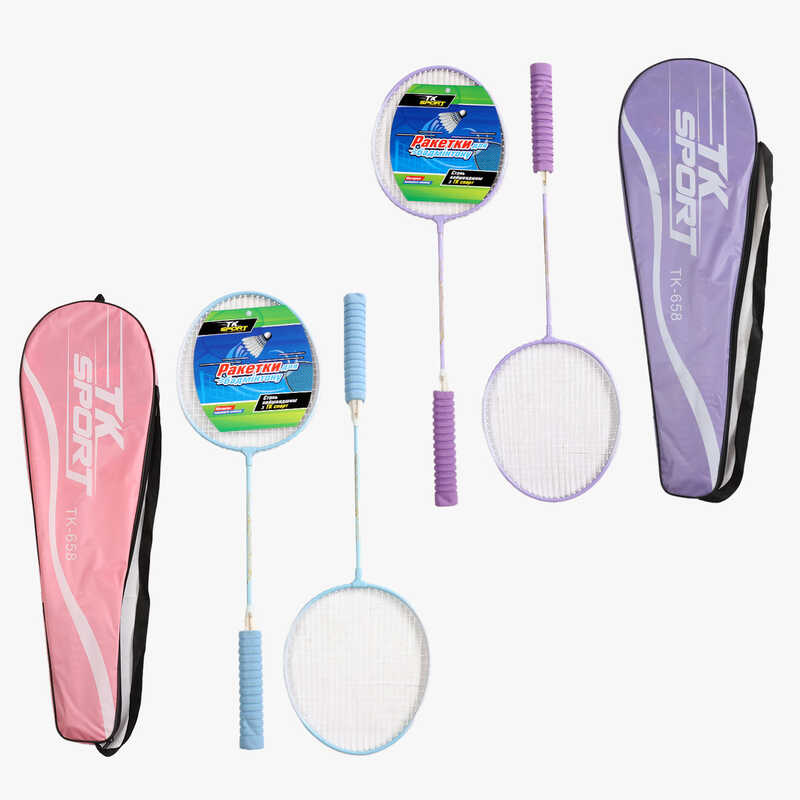 Бадмінтон D 40106 (50) "TK Sport", 2 кольори, 2 ракетки, металевий каркас, м’яка ручка, в чохлі