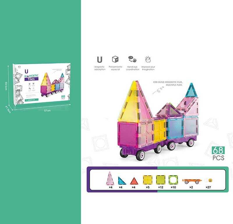 Магнітний конструктор CH 1055 (12) “Будинок на колесах”, 68 деталей, в коробці