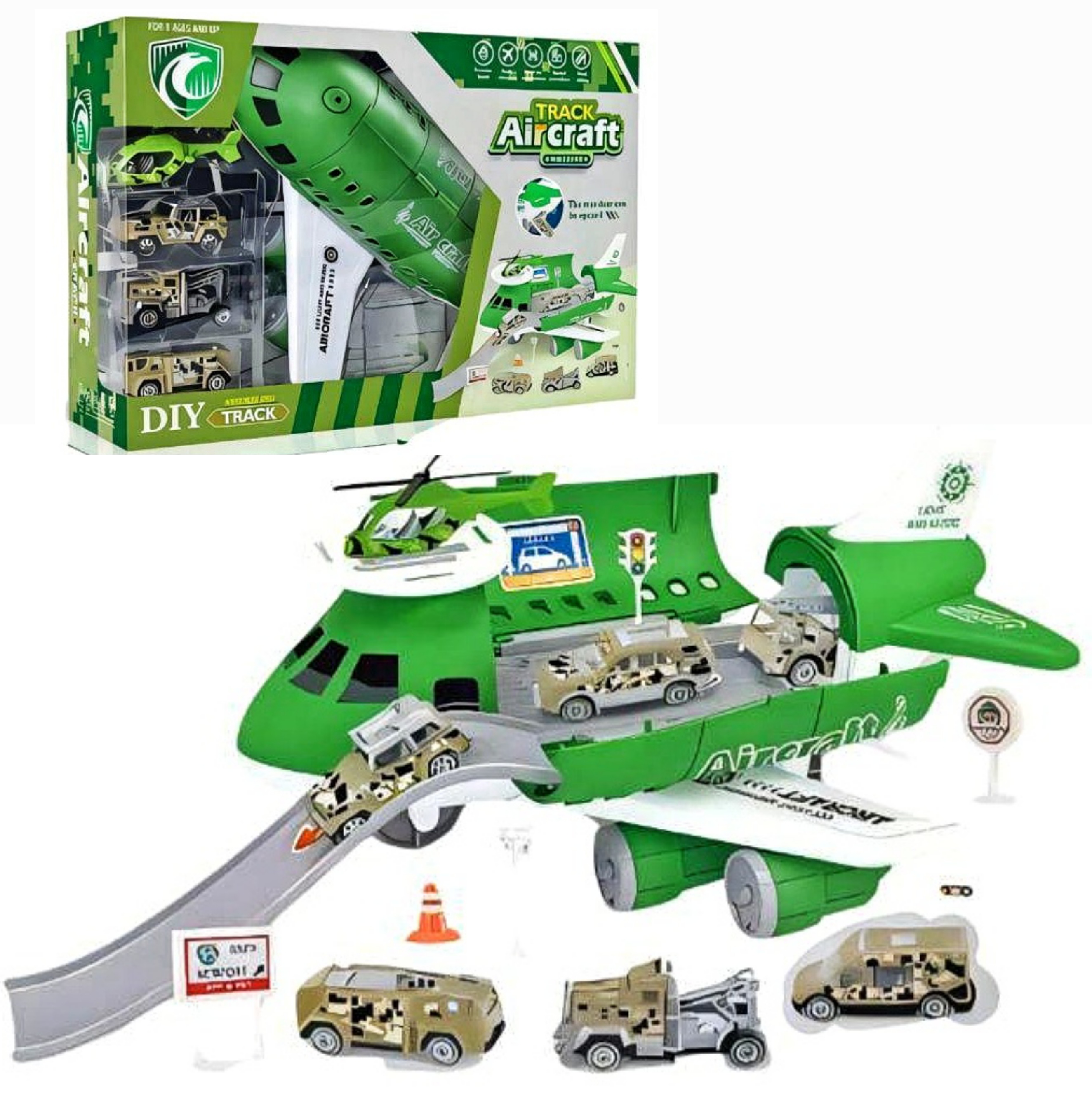 Літак-парковка 8828 A , ЗЕЛЕНИЙ, музичний чип, мелодії, наліпки, в коробці