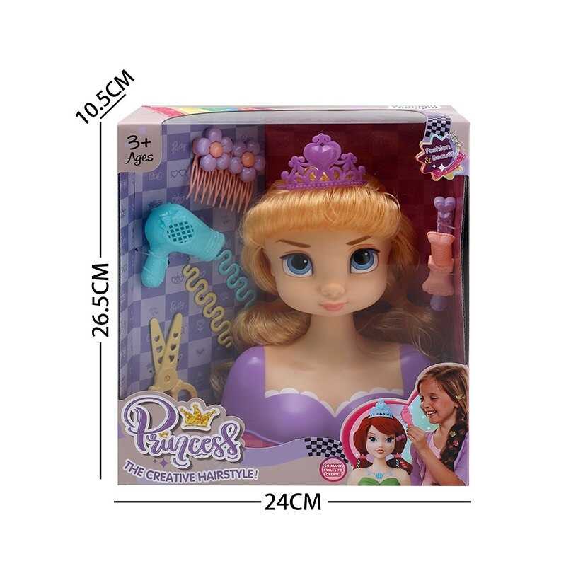 Манекен для зачісок LK 1713 G (48/2) аксесуари, корона, фен, ножиці, шпильки,в коробці