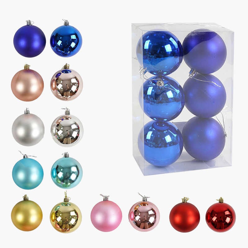 Новорічні прикраси C 67642 (64) 7 видів, кульки, 6 штук, D = 8 см, в слюді, ВИДАЄТЬСЯ ТІЛЬКИ МІКС ВИДІВ