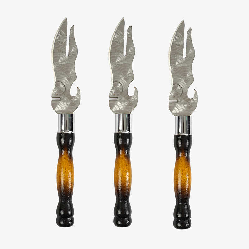 гр Вилка-ніж-відмикачка 3в1 з дерев`яною ручкою №177526 (1) ЦІНА ЗА 1 ШТУКУ, Довжина леза 14 см, Товщина металу - 3мм