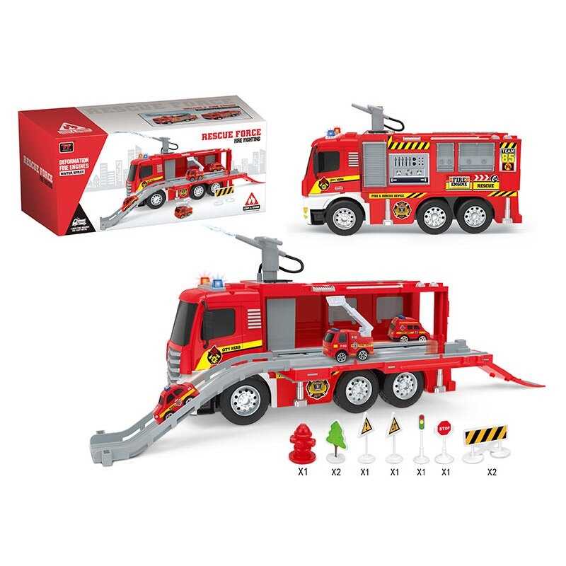 Трек 672 (24) “Пожежна машина”, пісні, мелодії, звуки, підсвічування, 4 металопластикові машинки, інерція, гумові шини, в коробці