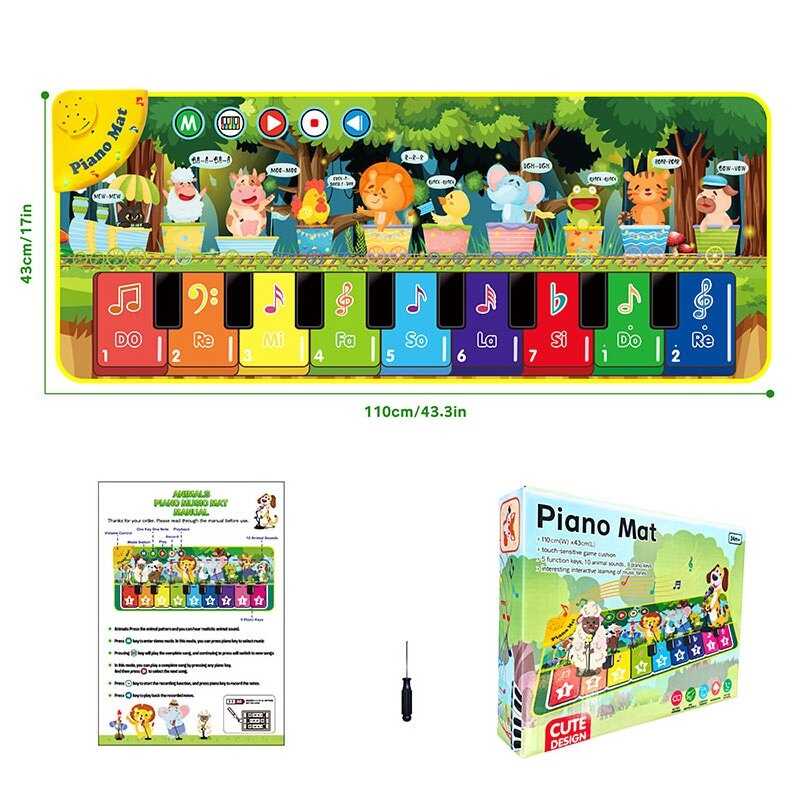 Килимок музичний 638-19 (36) 110 х 3 х 43 см, на батарейках, музичні інструменти, ноти, звуки тварин, запис, режим пам'яті, музика, в коробці