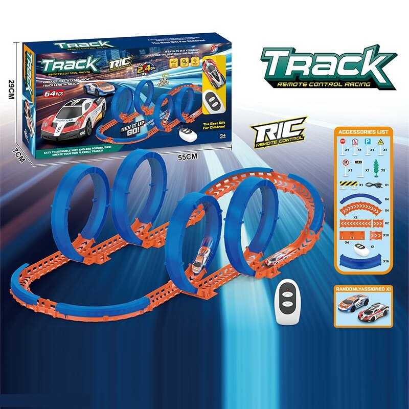 Трек FT 78 (24/2) 64 елементи, машинка з підсвічуванням, пульт дистанційного керування, елементи треку, в коробці